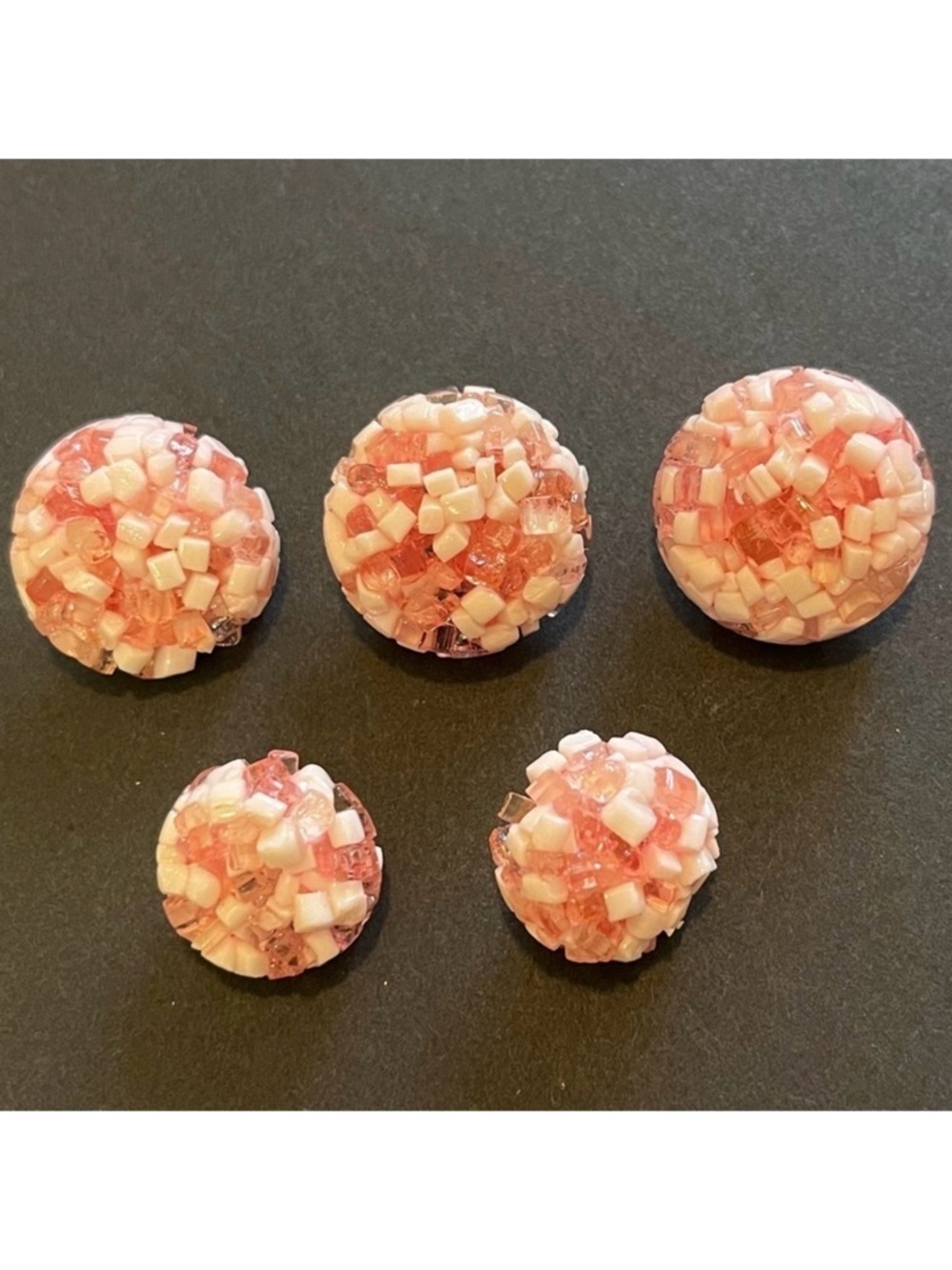Vintage Acrylic Pink White Confetti Cluster Dome Shank Buttons Mod Feminine 5x